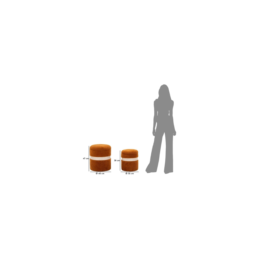 Luder, Pouf Contenitore set da 2, 40x40x47h cm Marrone Terracotta