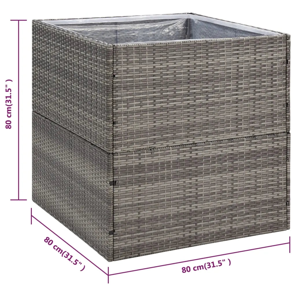 Fioriera da Giardino-Vaso da Esterno-Contenitore per Piante Grigia 80x80x80 cm in Polyrattan