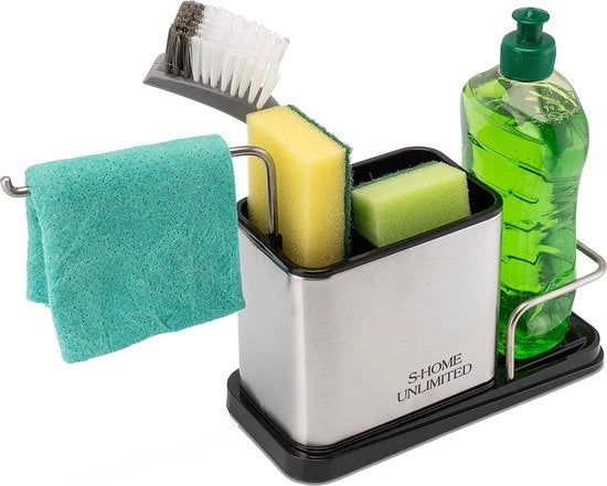 Organizzatore per lavandino, acciaio inossidabile, con supporto per asciugamani, organizzatore per lavandino, aiuto per la cucina, 22 x 10 x 13 cm