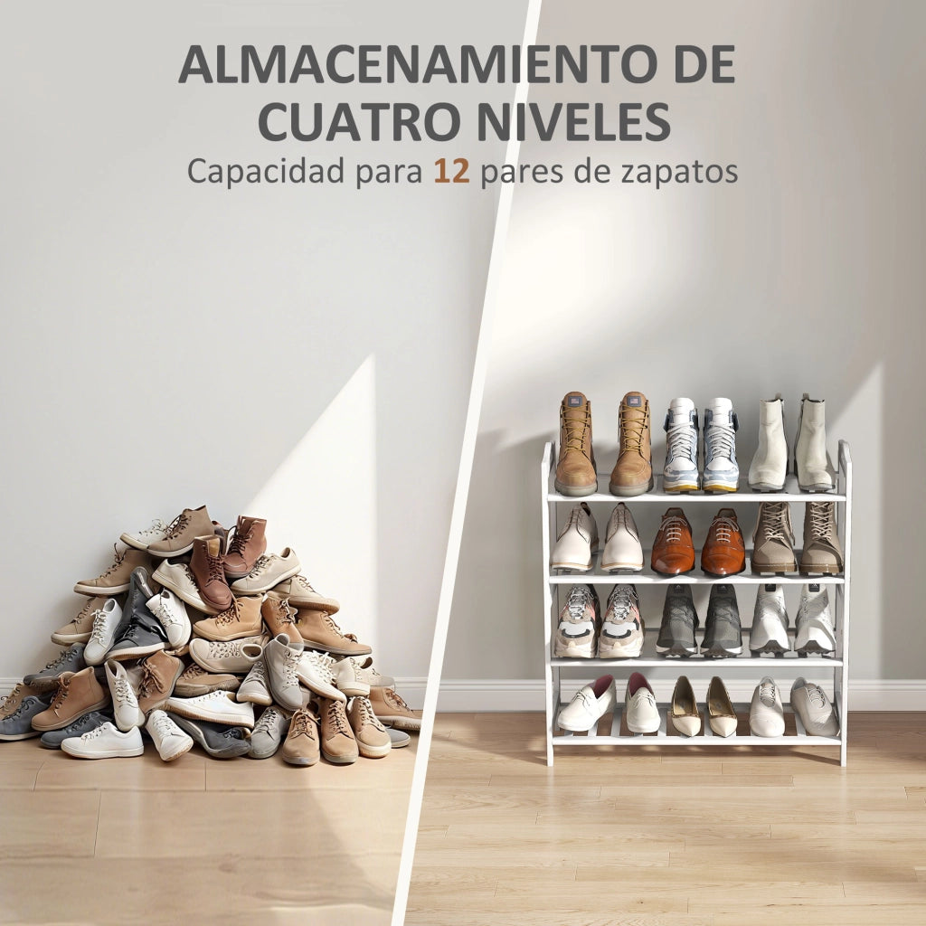 Scaffale per Scarpe in Bamb¨´ 12 Pares ¨C zephmum ¨C Bianco 67.5x24.7x72 cm