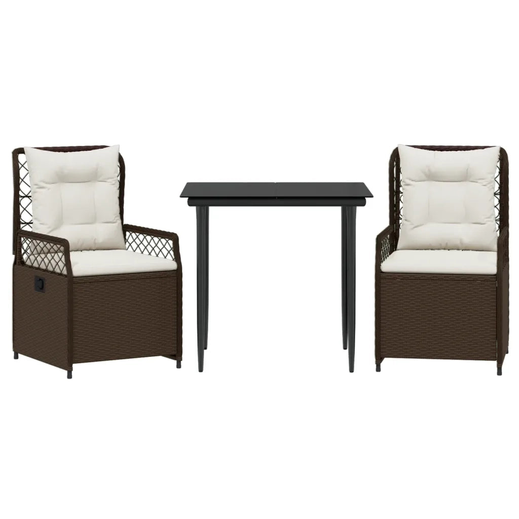 Set da Pranzo da Giardino 3pz | Set Salotto da Giardino con Cuscini in Polyrattan Marrone