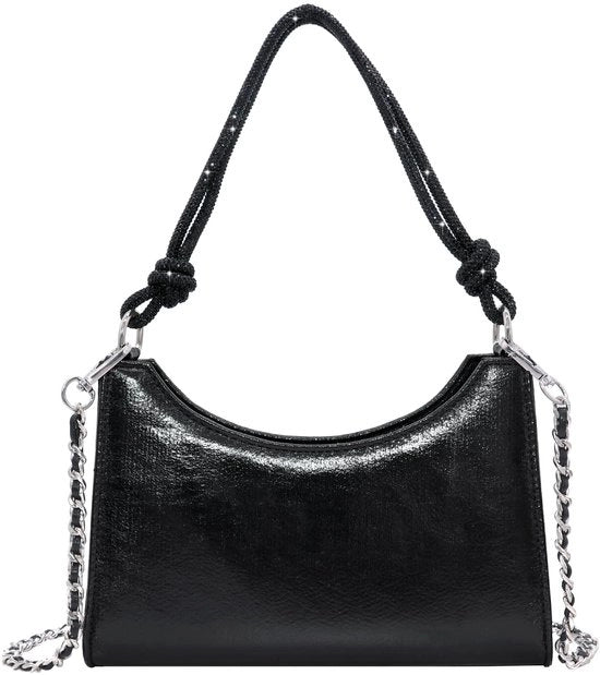 Borsa da Spalla Elegante per Donna con Cinturino con Glitter (PU Nero)