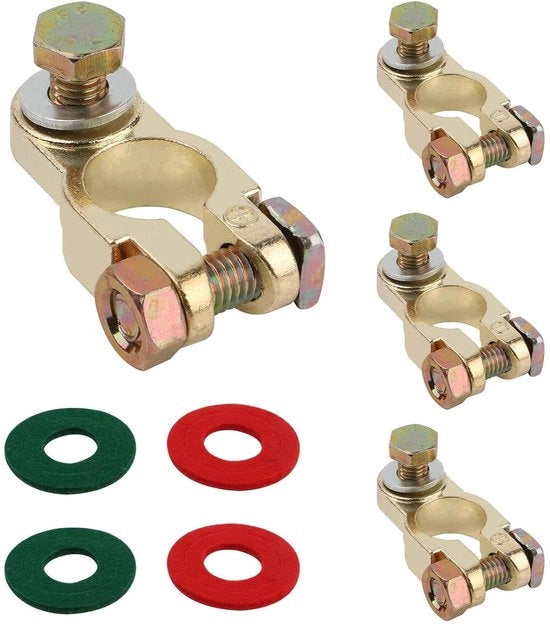 Set di 4 accuklemme con 4 placchette di protezione contro la corrosione e interruttore di separazione della batteria per auto