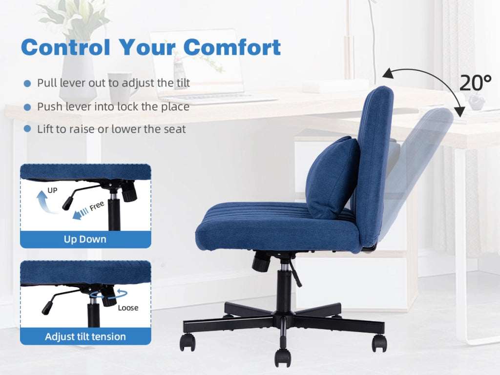 Sedia da ufficio blu in tessuto senza braccioli