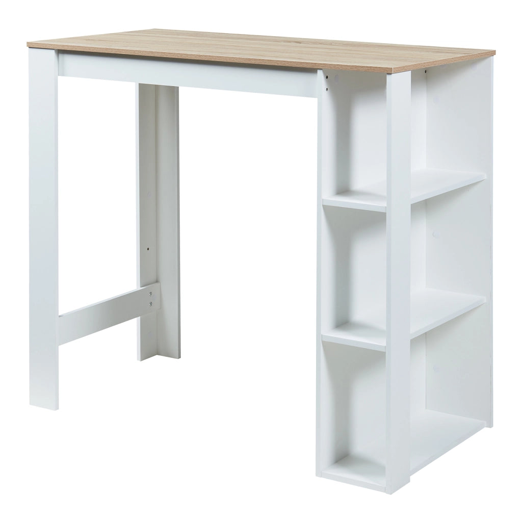 Tavolo Alto da Bar Danderyd Bancone a 3 Ripiani Laterali 120 x 60 x 106 cm - Bianco / Effetto Rovere [en.casa]