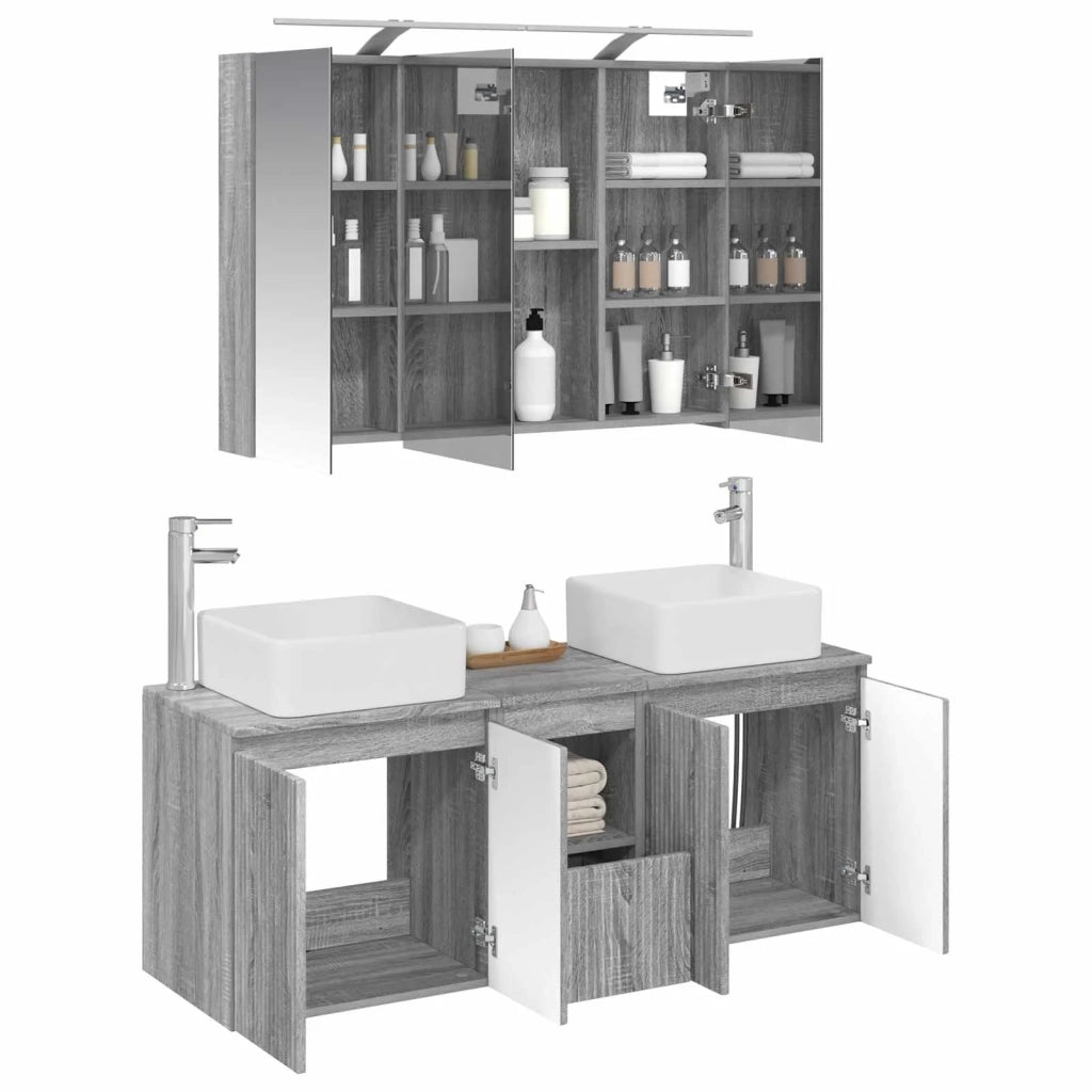 Set di Armadi da Bagno 4 pcs Sonoma grigio 100 x 14,5 x 70 cm 3406380