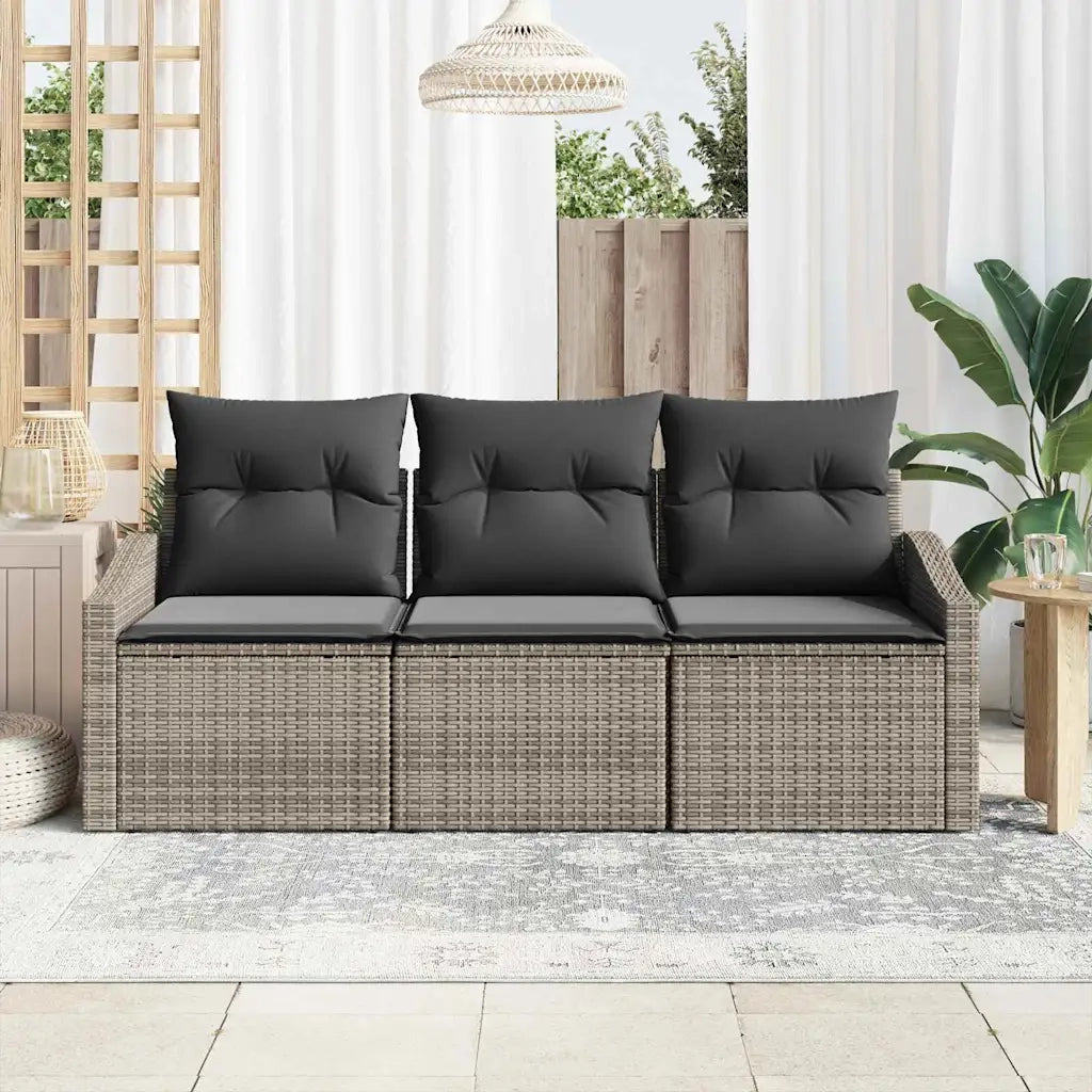 Set Divano da Giardino con cuscino 3 pcs Grigio polyrattan 3355248