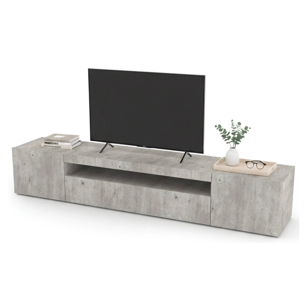 Mobile da soggiorno Porta Amore, Made in Italy, Supporto per Amore da salotto a 3 ante e ripiani, cm 200x40h37, Cemento