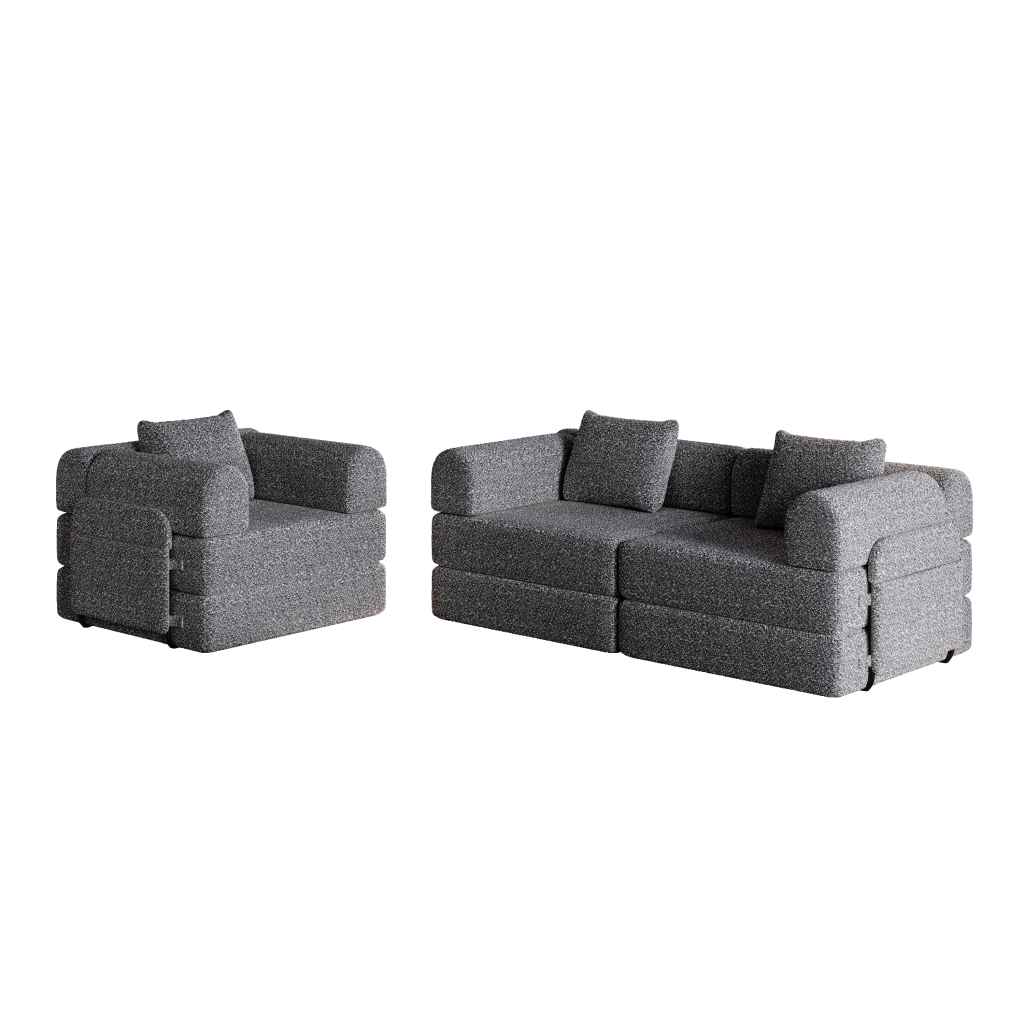 DIVANO LETTO Singolo in Chenille Grigio con vano nel bracciolo