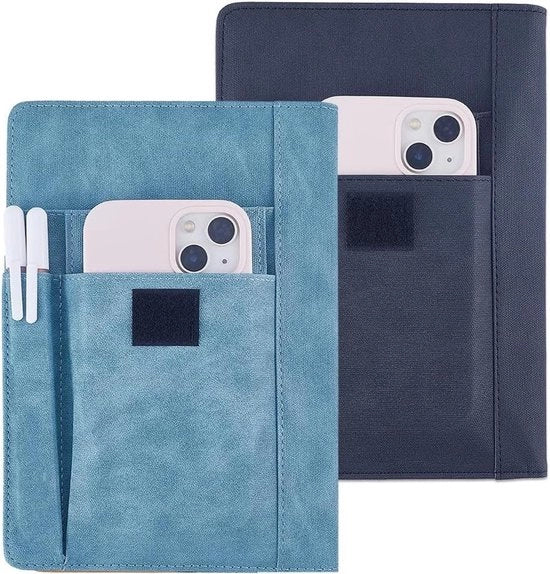 Protettore Acquapligue per Notebook in Cuoio Nero Blu - Hermetico - con Tasche per Penna - Regalo per Studenti e Amanti dei Libri - 2.4 × 30 cm