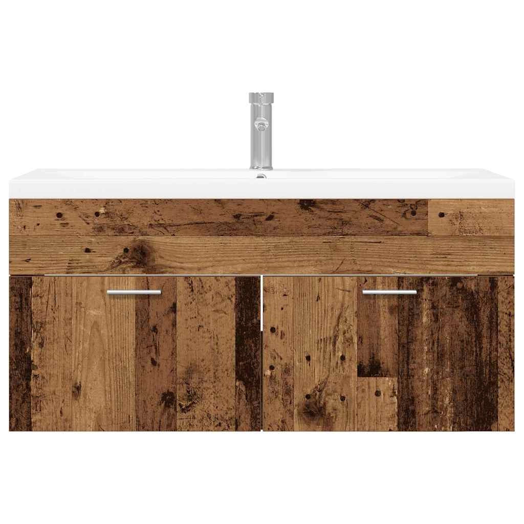 Mobiletto da bagno sospeso dal design moderno 100 x 38 x 46 cm contenitore resistente in legno anticato 02_0056319