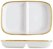 Piatti da pranzo in ceramica con contenitori, piatti da dessert, piatti per snack a 2 compartimenti, porcellana, piatti da dieta per controllo delle porzioni, lunghezza: 9,37 pollici