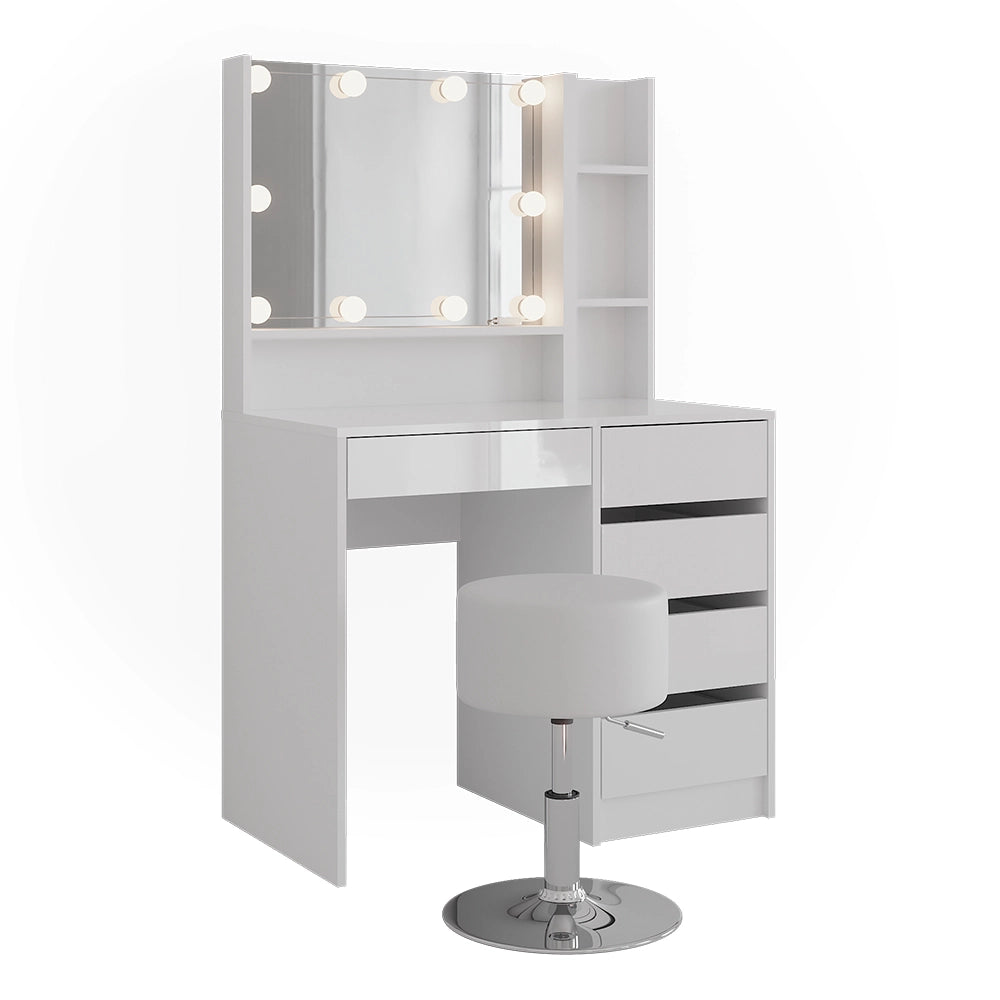 Vicco Tavolo da toeletta Bianco/bianco lucido 89.8 cm 5 parti