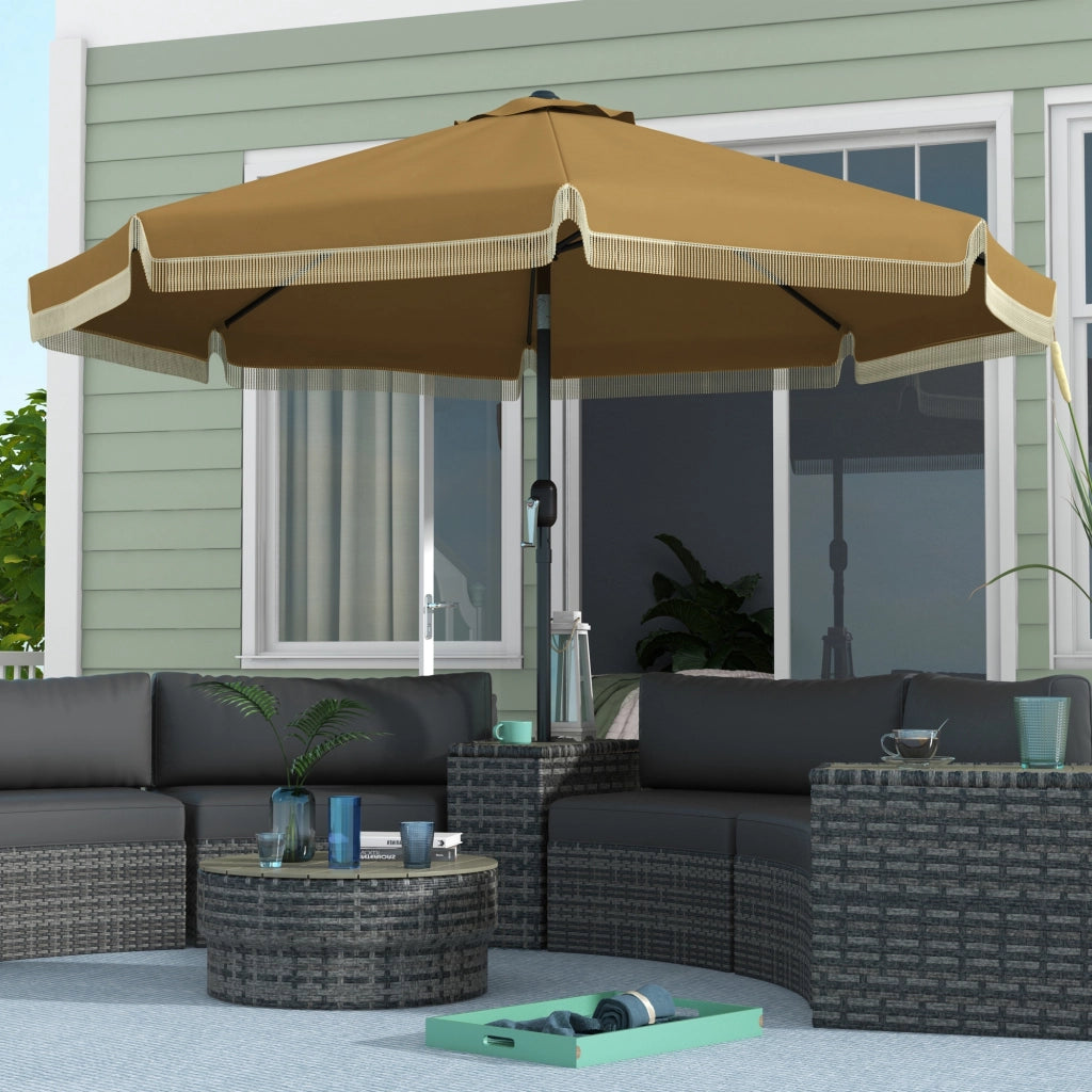 Ombrellone da patio diametro 265 cm con frange inclinabile 8 costole resistente ideale per giardino e balcone colore khaki