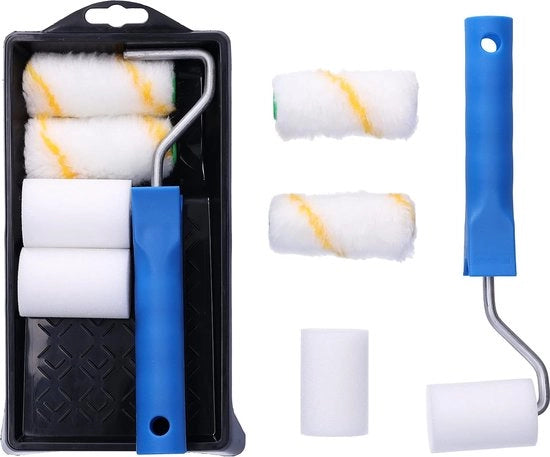 Kit di verniciatura universale composto da 6 elementi per la verniciatura di mobili e superfici piccole - 2 x rulli di vernice a base di poliuretano 2 x rulli di vernice 1 x rullo di vernice da 5 cm
