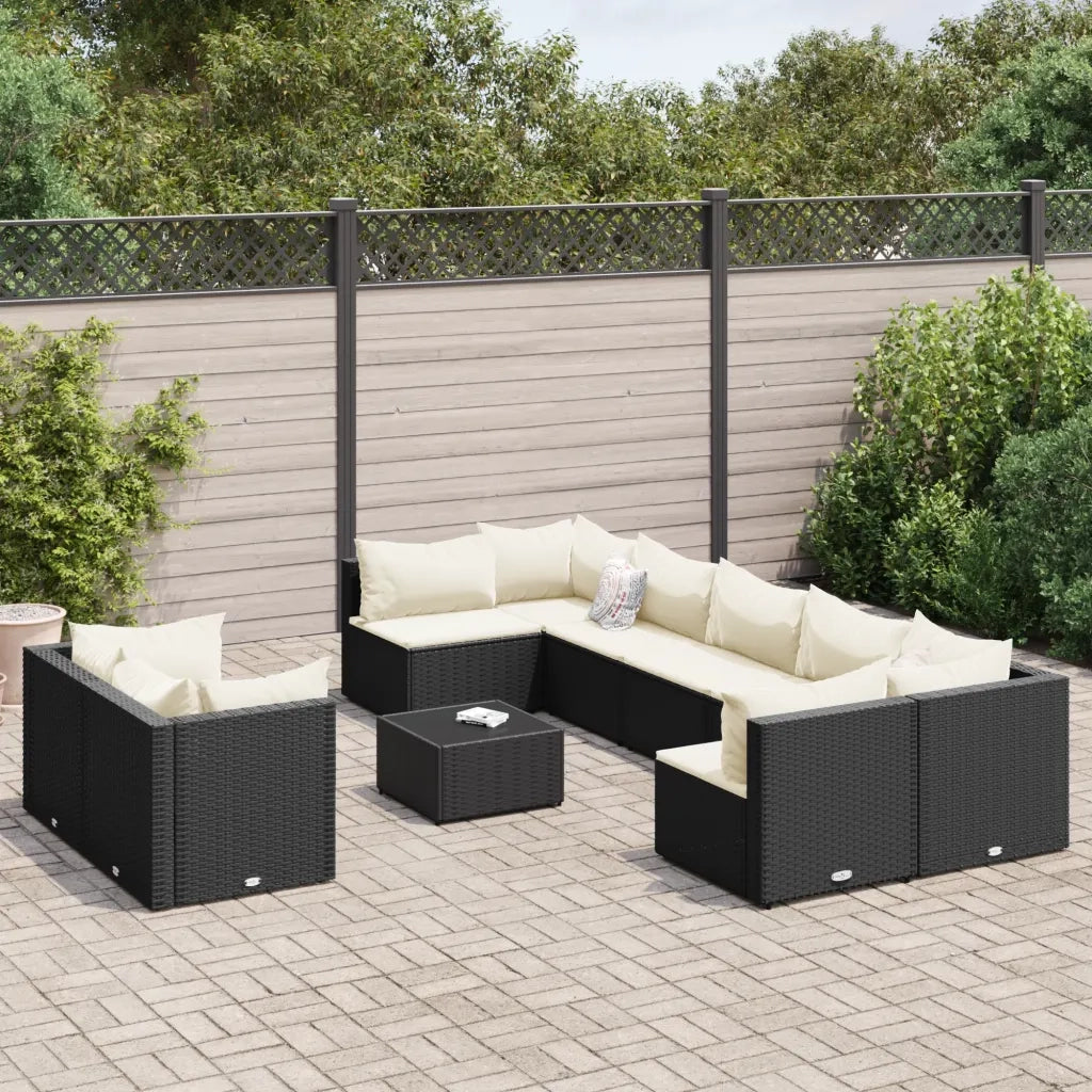 Set Divani da Giardino 10pz con Cuscini in Polyrattan Nero 3308304