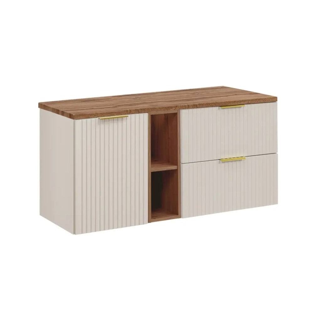 Set da bagno NOXERA 120 cm – Marrone congo & rovere wotan – piano per lavabo + nicchie