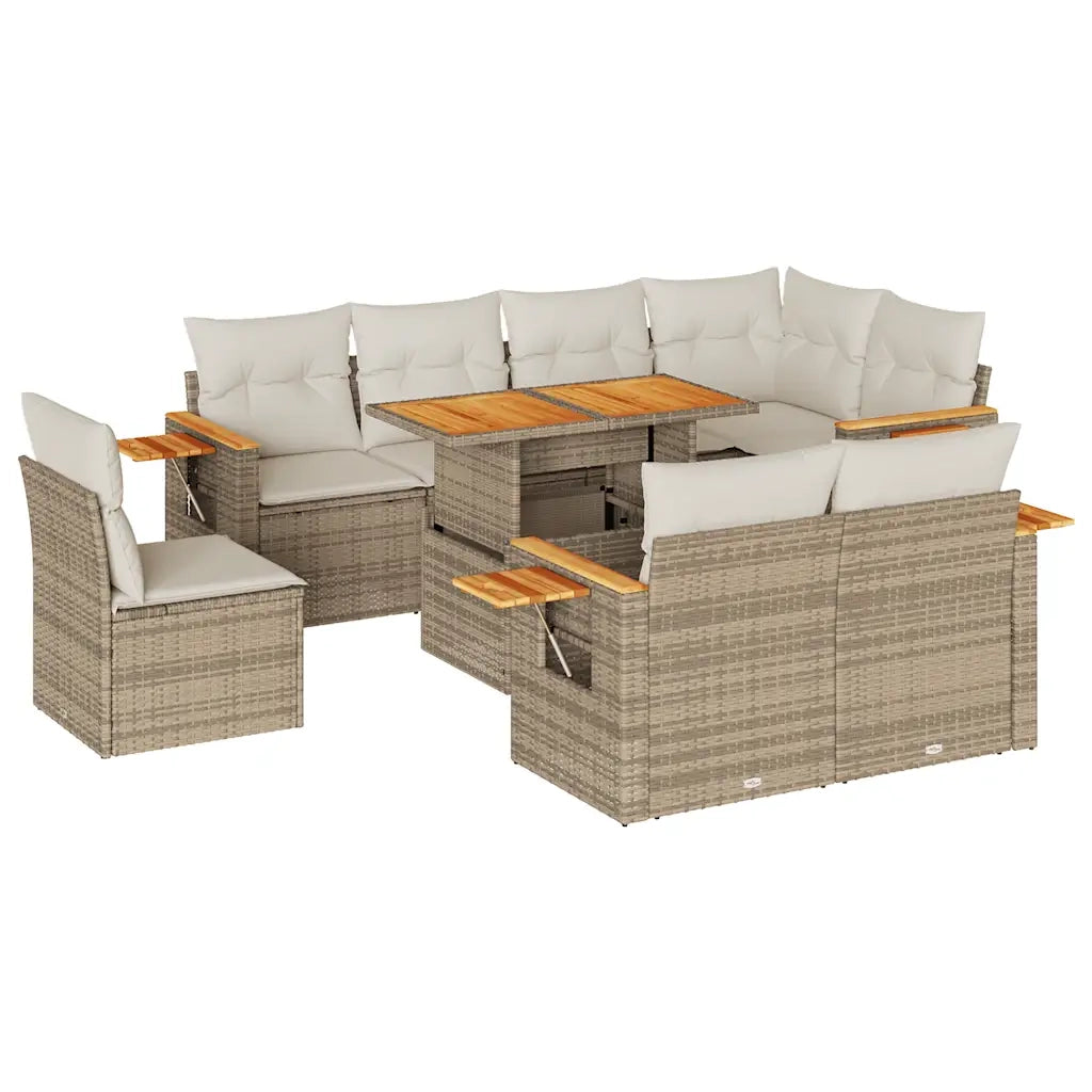 Set Divano da Giardino 9 pz con Cuscini Beige Polyrattan Acacia 3327614