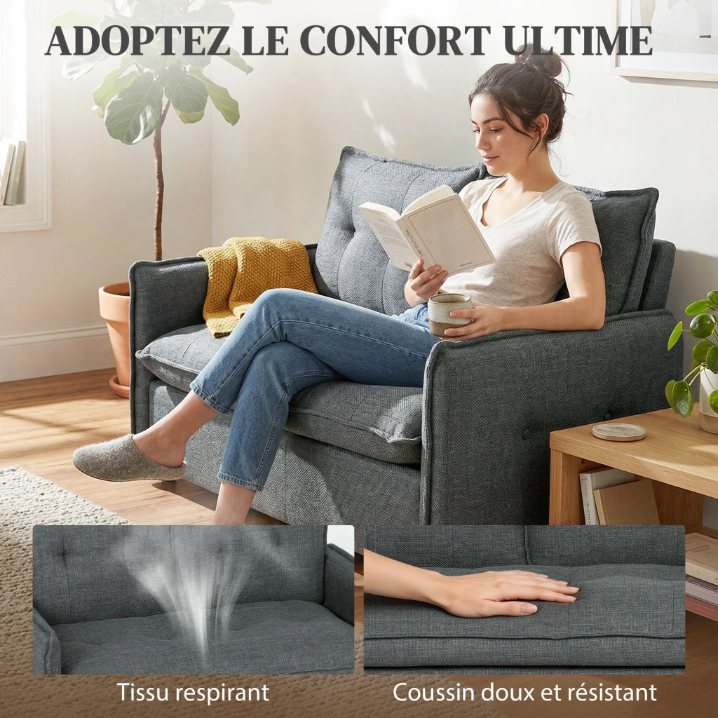 Divano 2 posti ¨C zephmum ¨C tessuto lino grigio scuro 131 cm