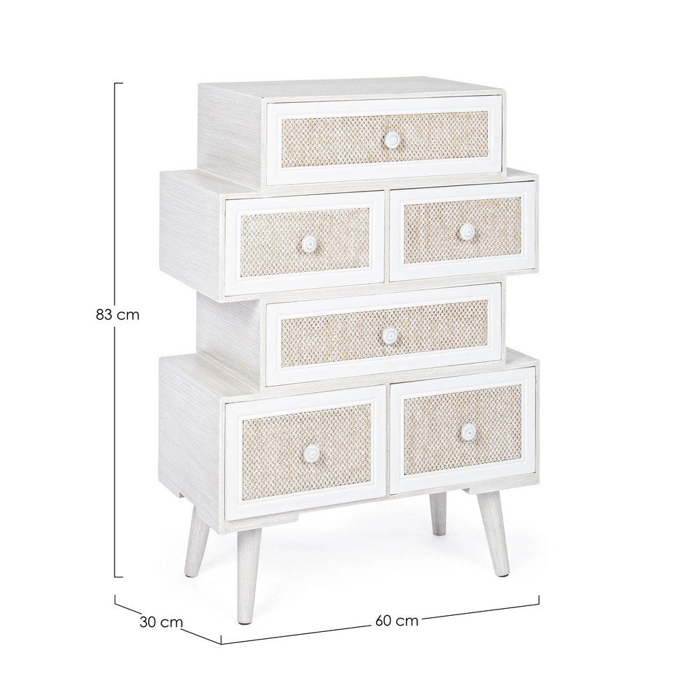 Cassettiera Legno Bianco Boho da Interno - MONIQUE