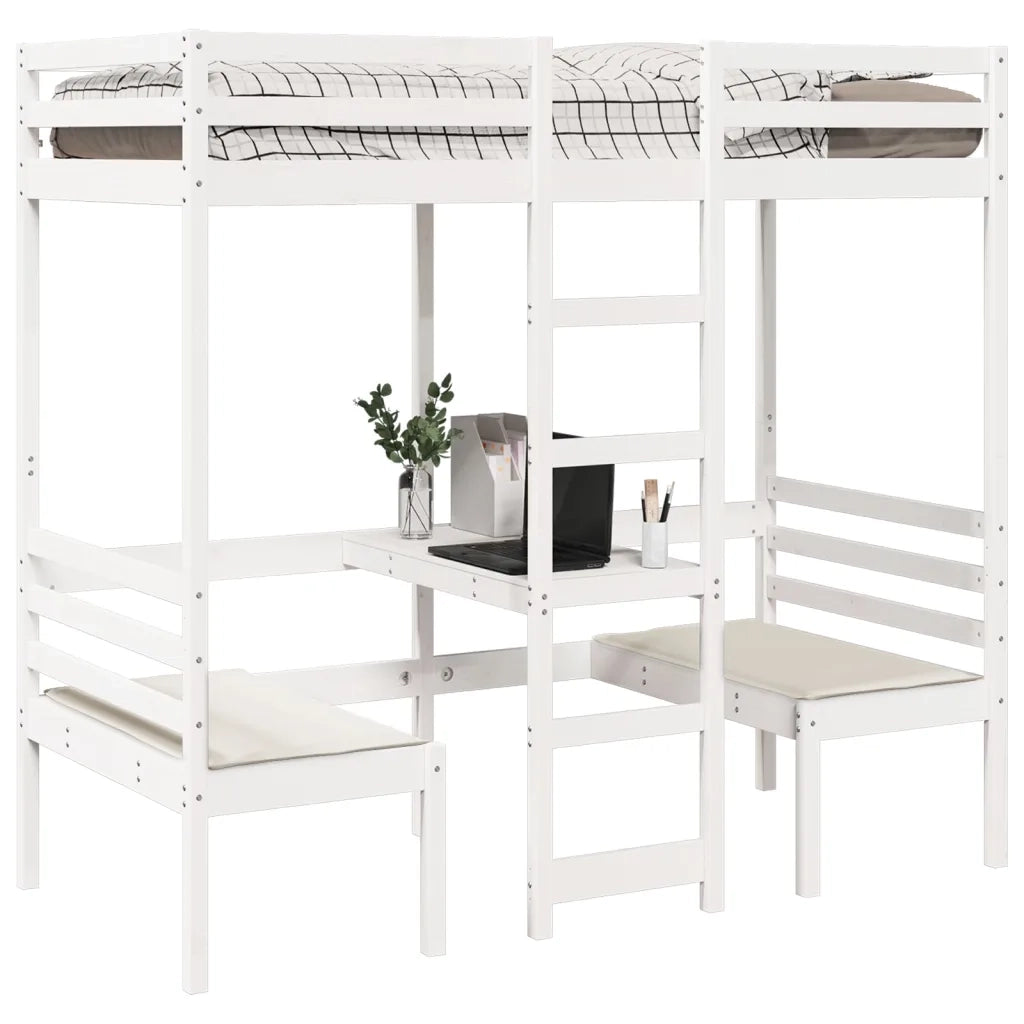 Giroletto Soppalco con Scrivania e Sedie Bianco 90x200cm Pino 3308554