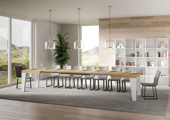 Tavolo Allungabile 180/440x90x77 cm Naxy Mix piano Quercia Natura gambe Bianco Frassino