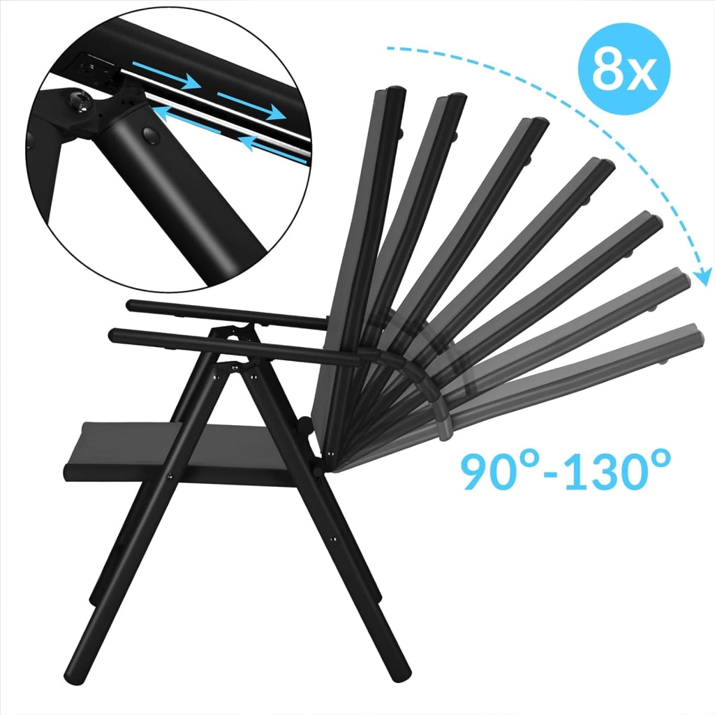 ® Set 2 Sedie Pieghevoli Giardino Alluminio Schienale Alto Regolabile 8 Posizioni Salvaspazio Mobili da Esterno Balcone