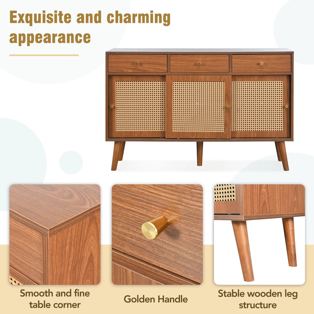 Credenza con 3 cassetti e 3 ante scorrevoli in MDF effetto noce con ripiani regolabili 120 × 40 × 78 cm