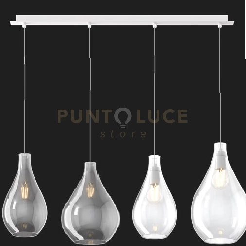 SOSPENSIONE BIANCO 4 LUCI RETTANGOLARE VETRI (2 PICCOLI (1XFU+1XTR)+2 MEDI (1XFU+1XTR)) 1193BI-S4 RPM-TF