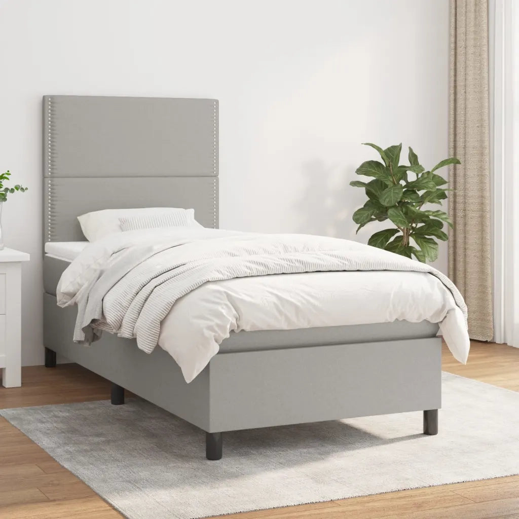 Letto singolo | Letto per adulti | Giroletto a Molle con Materasso Grigio Chiaro 90x200 cm Tessuto