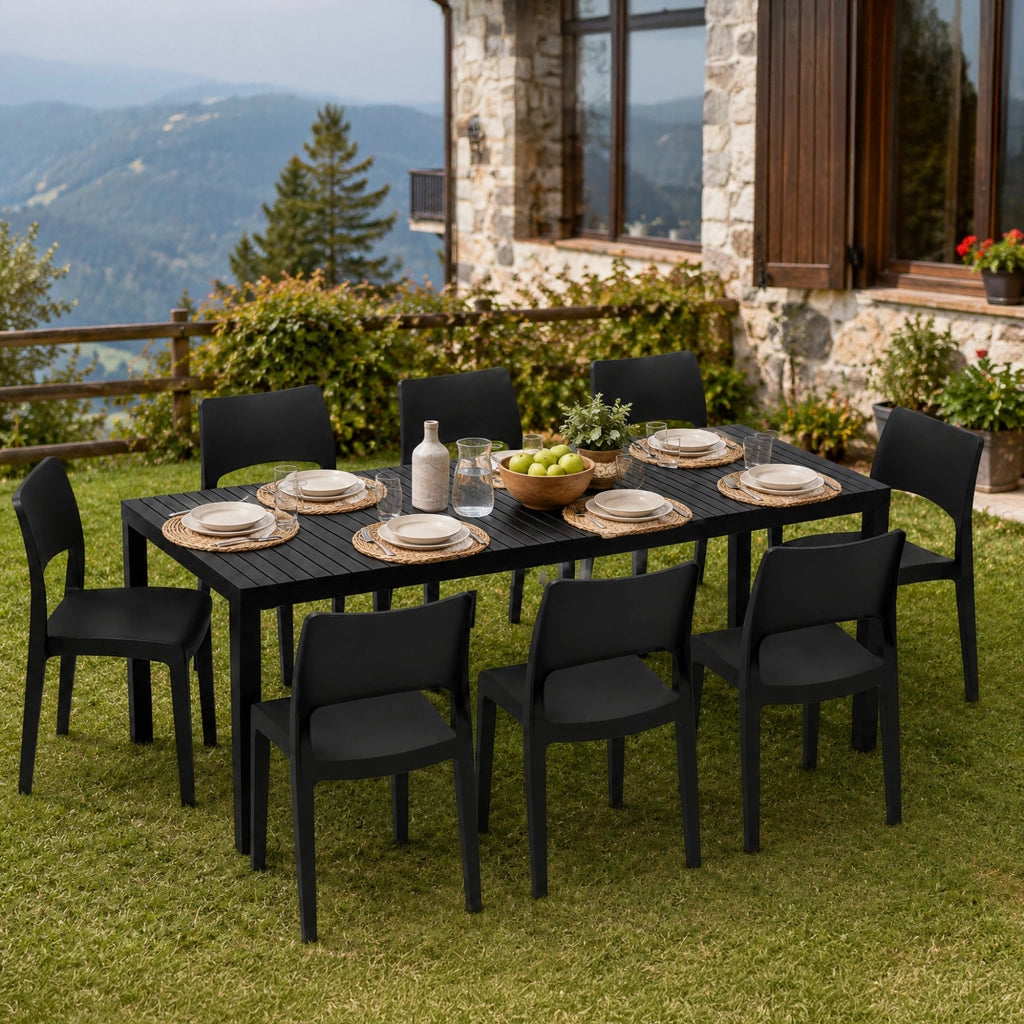 Salottino Outdoor Masiba, set Salotto da Esterno 8 Posti Made in Italy, Nero Antracite