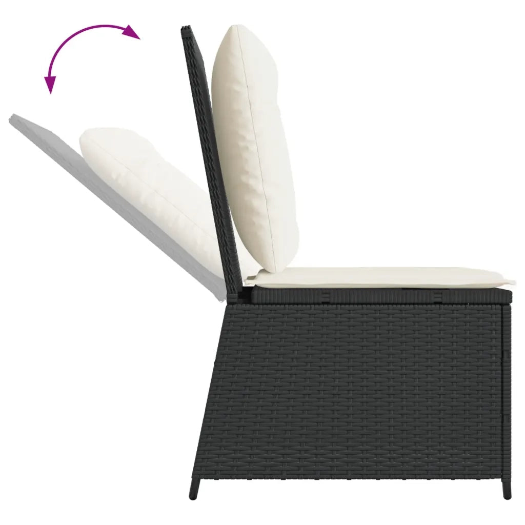Divano Reclinabile da Giardino con Cuscini-Sofa da Giardino-Divano da esterno in Polyrattan Nero