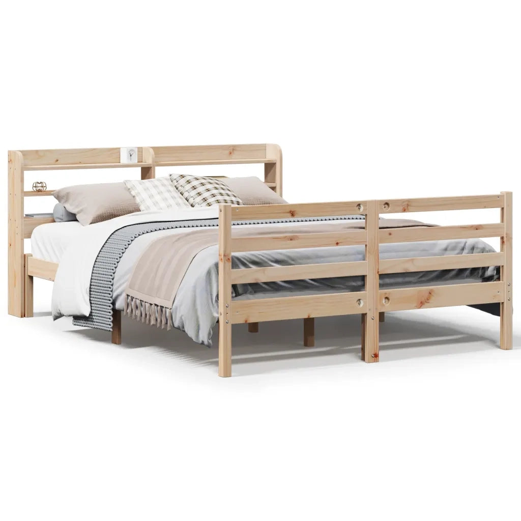 Giroletto con Testiera-Struttura Letto con testiera 135x190 cm in Legno Massello di Pino 258811