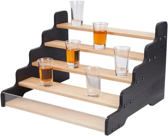 Supporto da Bar per Bicchieri in Legno con Baffo in Acrilico, 33 x 22,8 x 30,5 cm