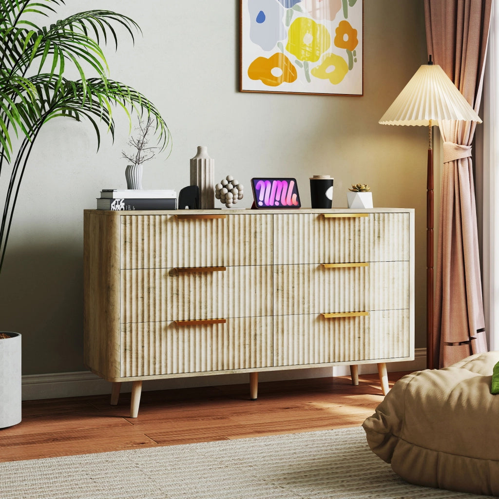 Cassettiera 6 Cassetti Stile Strie Salone Corridoio ¨C Zephmum ¨C 62x35x105 cm Rovere