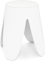 Set di 8 Sgabelli da Bar Rotondi, Sgabelli da Cucina Impilabili in Plastica con Sedili Imbottiti e Piedini Antiscivolo in Gomma, Sedie Salvaspazio per Casa, Ufficio e Ristorante, Bianco