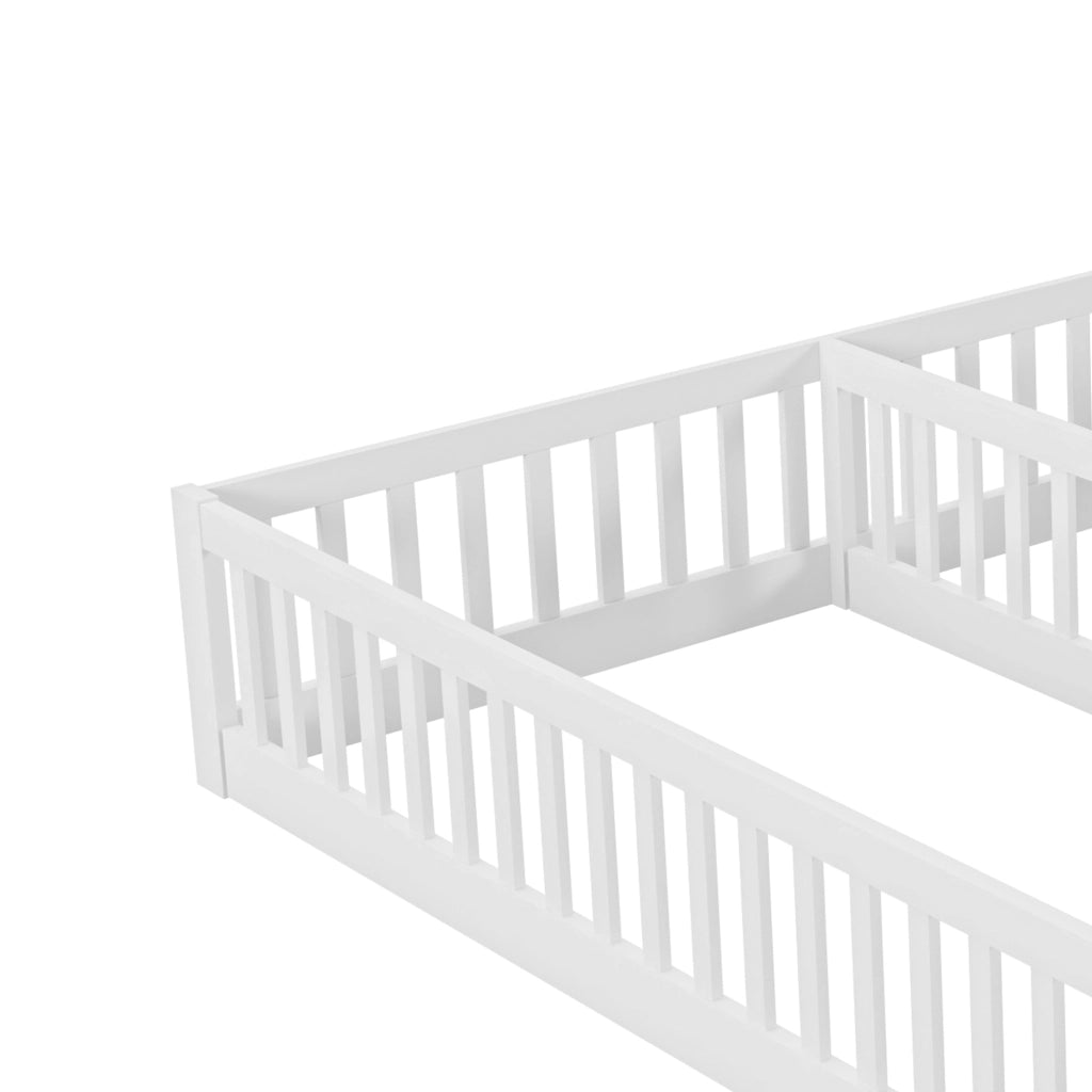 OKWISH Letto Bambini 90×200 cm, Letto Singolo con Spondine di Sicurezza, Struttura Doppia per 2 Bambini, senza Materasso, in Legno, Bianco