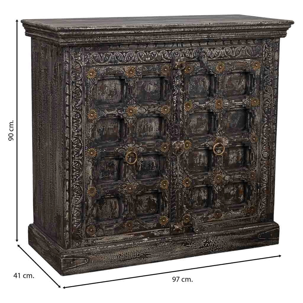 Credenza in legno intagliato nero 97x41x90h cm