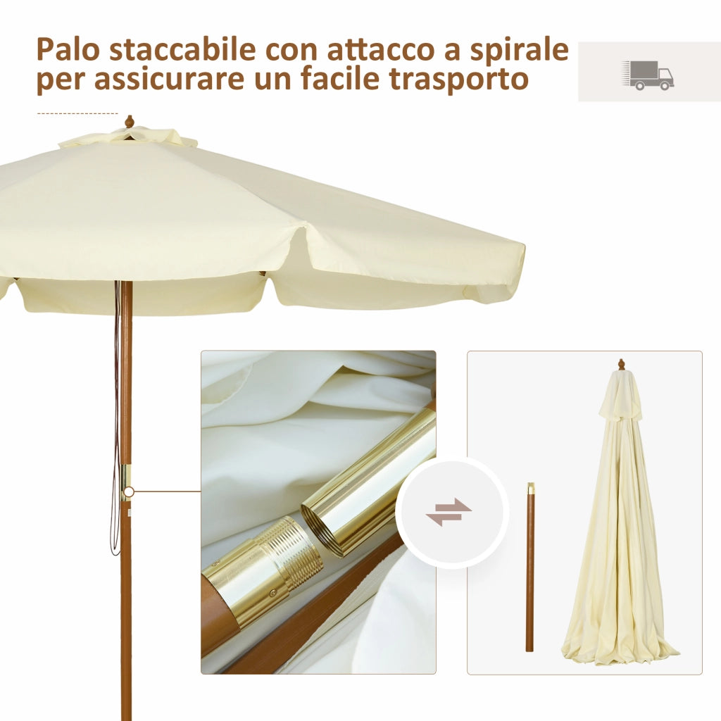 Ombrellone da Giardino con Doppio Tettuccio, in Legno di Bamb¨´ e Poliestere, ?325x250 cm, Beige