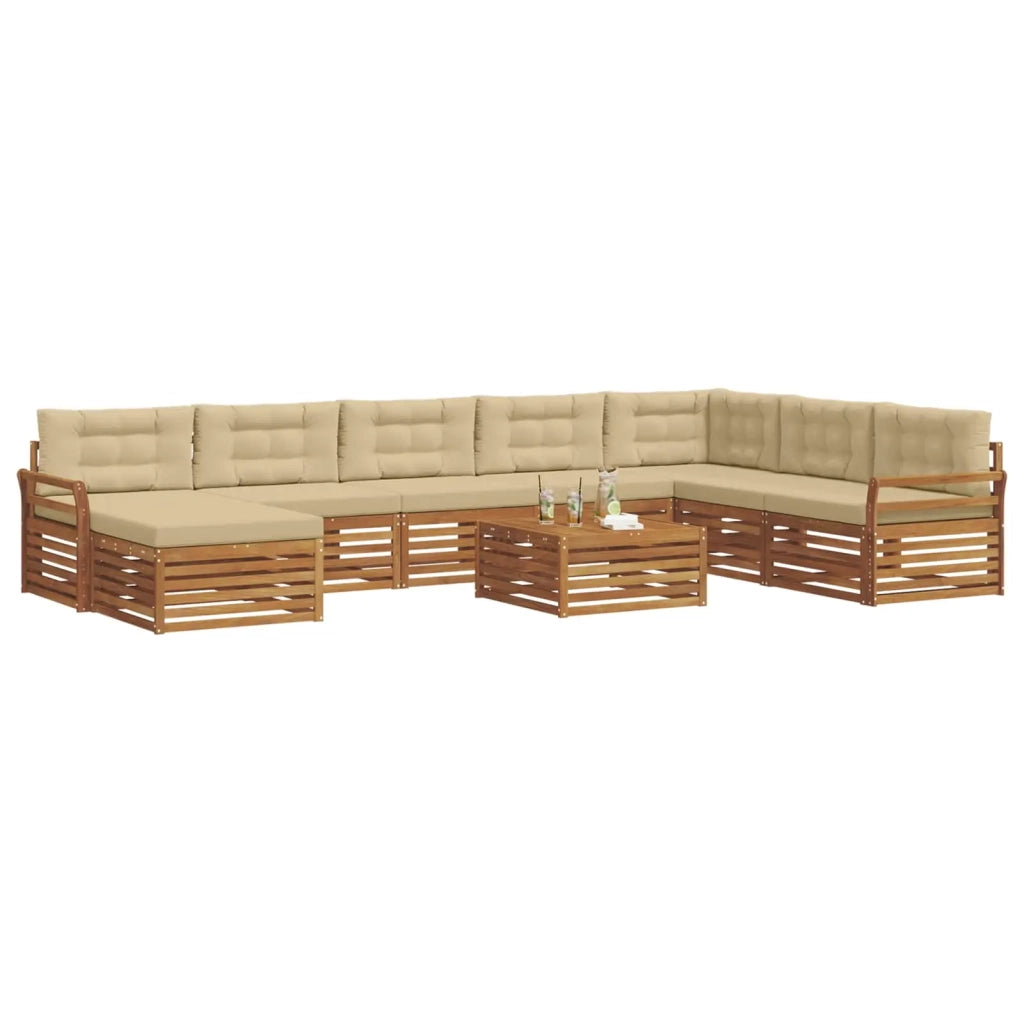 Set di divani da esterno con cuscino 9 pcs Naturale e Beige 3373983
