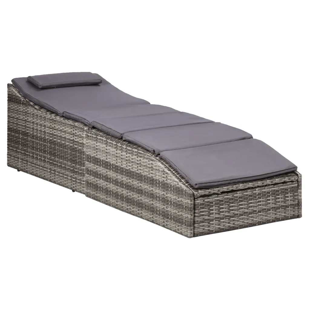 Lettino Prendisole con Cuscino in Polyrattan Grigio 46540