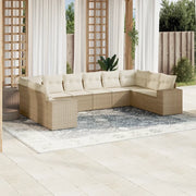 Set Divano da Giardino 10 pz con Cuscini Beige in Polyrattan 3223067