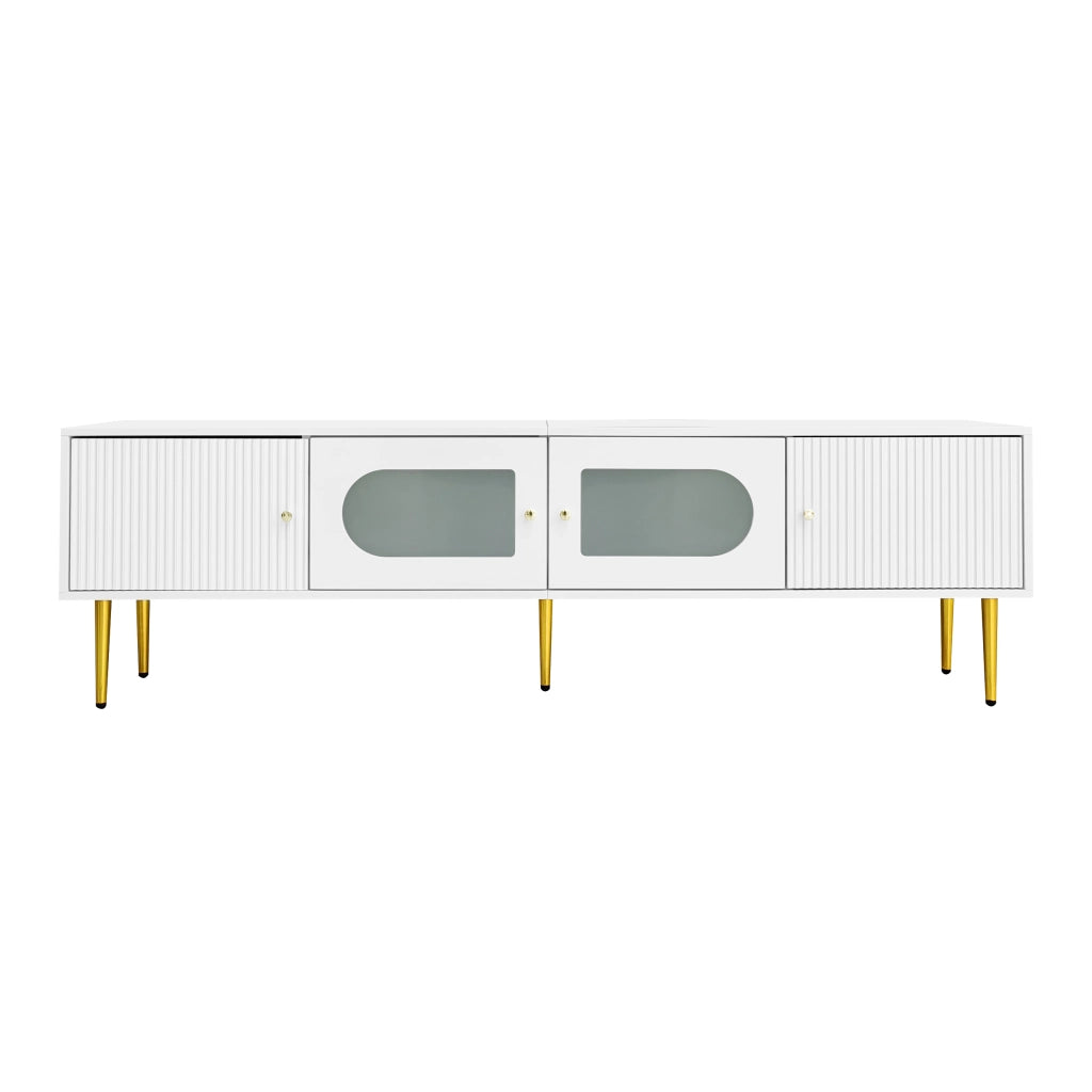 Mobile porta TV con 4 ante, 2 passacavi e cerniere silenziose, pannello truciolare bianco, 170 × 35 × 50 cm