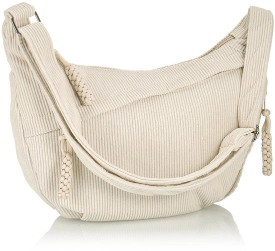 Borsa da Spalla per Donna - Tessuto a Corduroy - Cinturino Regolabile - Forma Mezza Luna - 35 x 25 x 7 cm - Materiale Sostenibile - Borsa da Spalla
