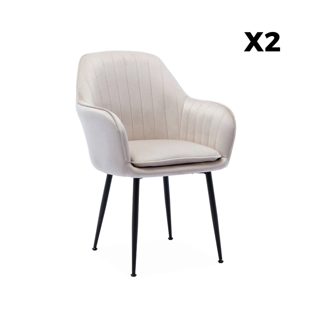 Set 2 poltrone in velluto con gambe in metallo, bianco sporco