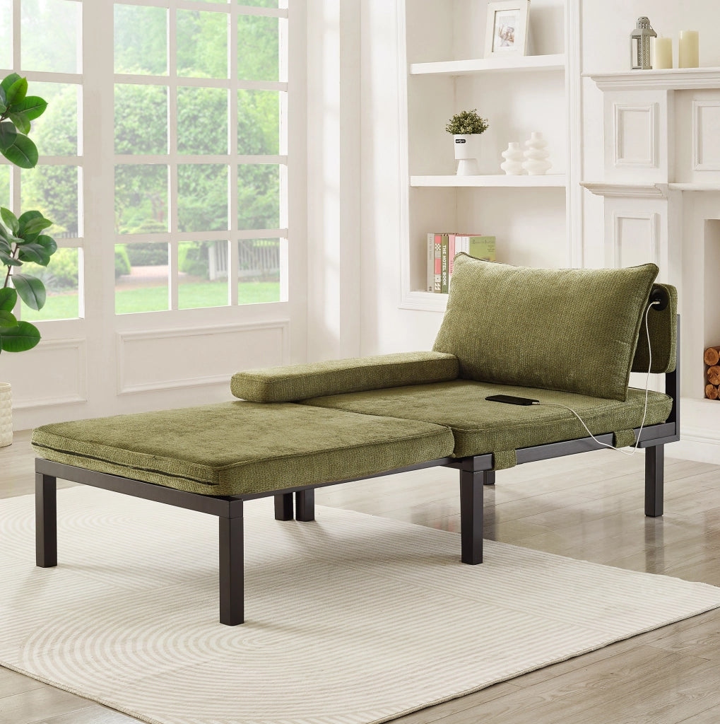 Poltrona letto pieghevole verde in velluto con porta USB Type-C