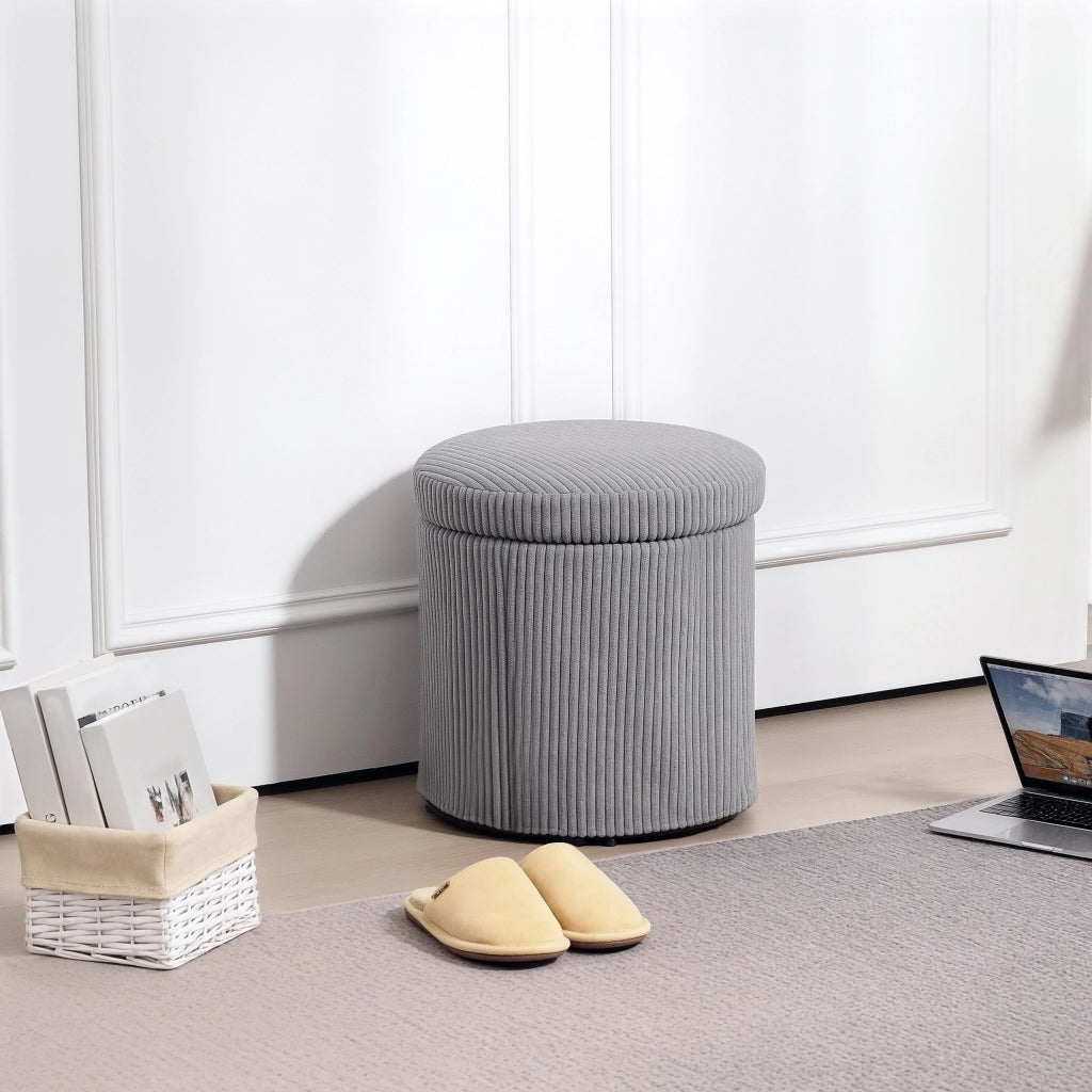 Pouf con Almacenaje Rotondo in Velluto con Struttura in Acciaio ¨C zephmum ¨C Grigio Chiaro ?40x41 cm