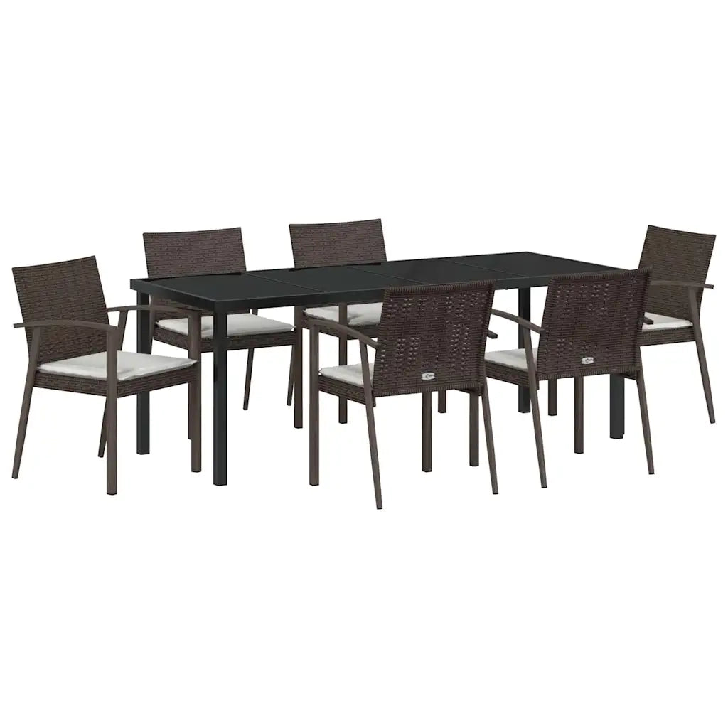 Set da Pranzo per Giardino 7 pcs Marrone e Nero Rattan in PE 3379063