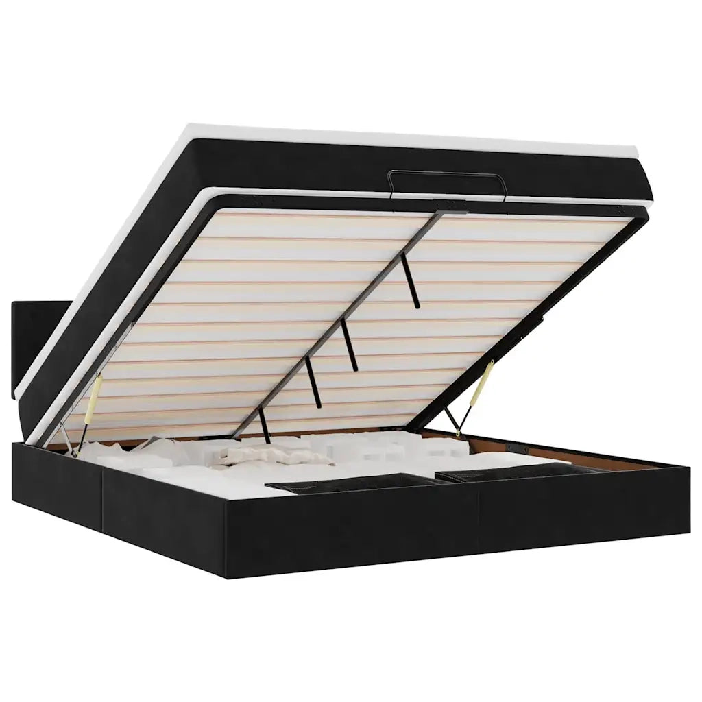 Struttura Letto Pouf con Materasso Nero 160x200 cm in Velluto 3312778