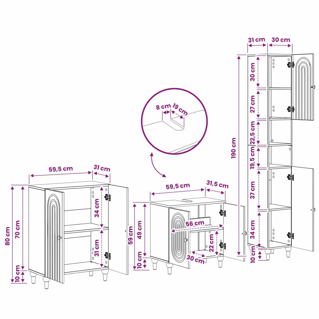 Set di armadietti da bagno in 3 pezzi ALKMAAR Rovere Sonoma 3417425